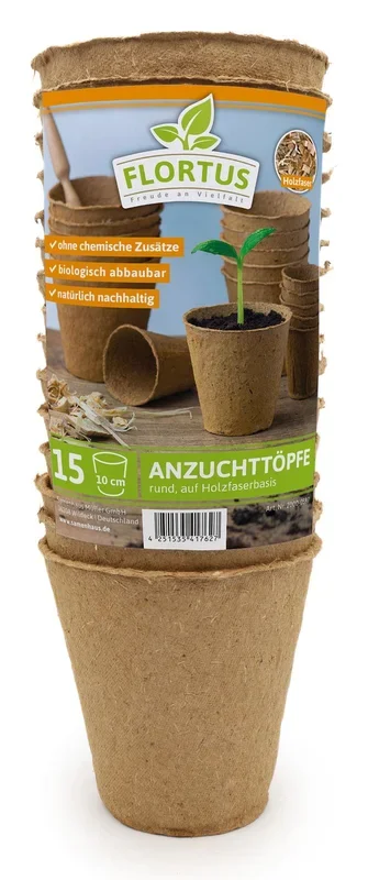 10 cm Anzuchttopf rund auf Holzfaser Basis
