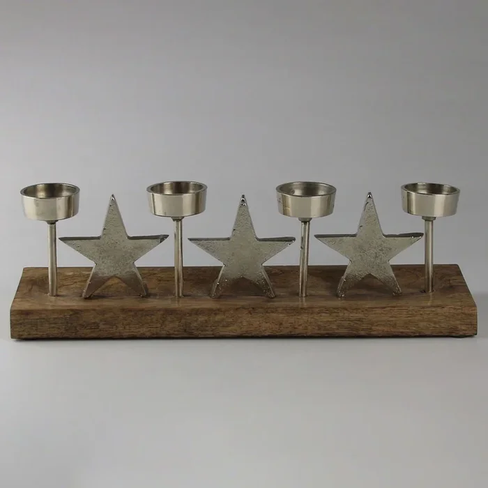 Adventskerzenhalter mit Sternemotiv, silber, L35 x B10 x H10 cm