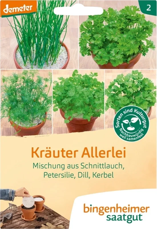 Bingenheimer Saatgut Küchenkräuter „Allerlei“, 5 Saatscheiben