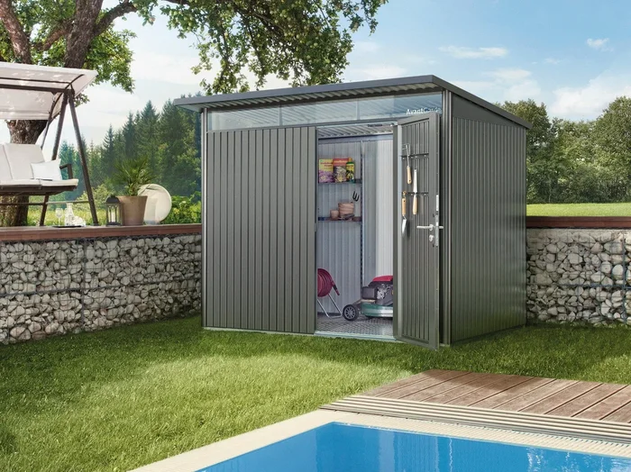 Biohort Gerätehaus AvantGarde quarzgrau-metallic mit Standardtür, A1
