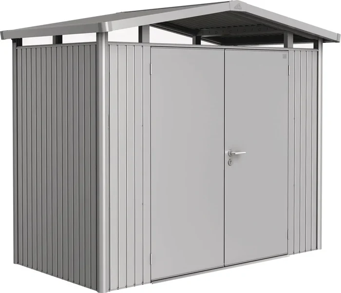 Biohort Gerätehaus Panorama silber-metallic mit Doppeltür, P1