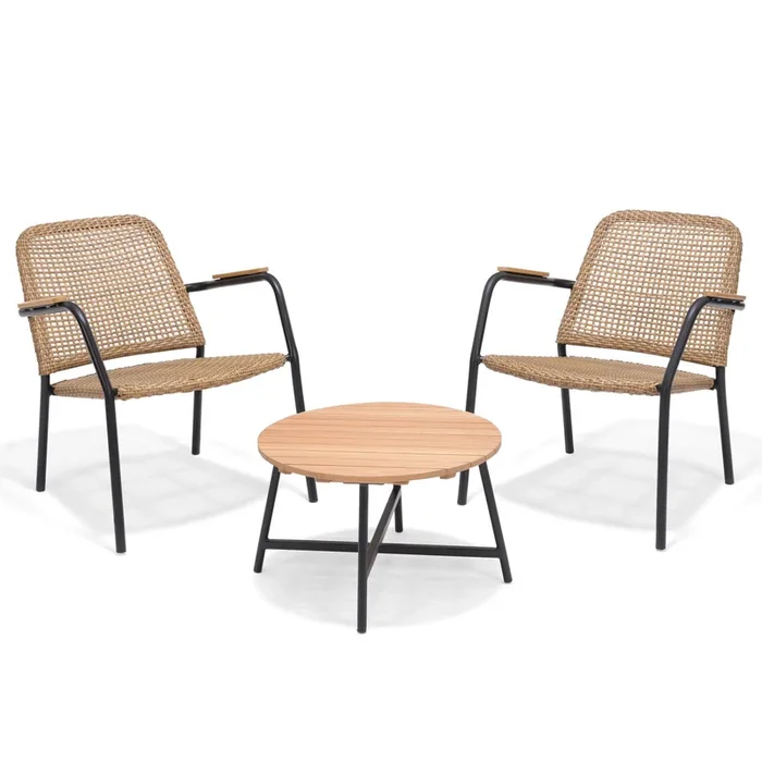 Bistro-Set ‚Naga‘, 3-teilig, anthrazit/braun