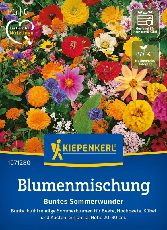 Blumenmischung Buntes Sommerwunder, blühfreudige Sommerblumen für Beet, Hochbeet, Kübel und Kästen