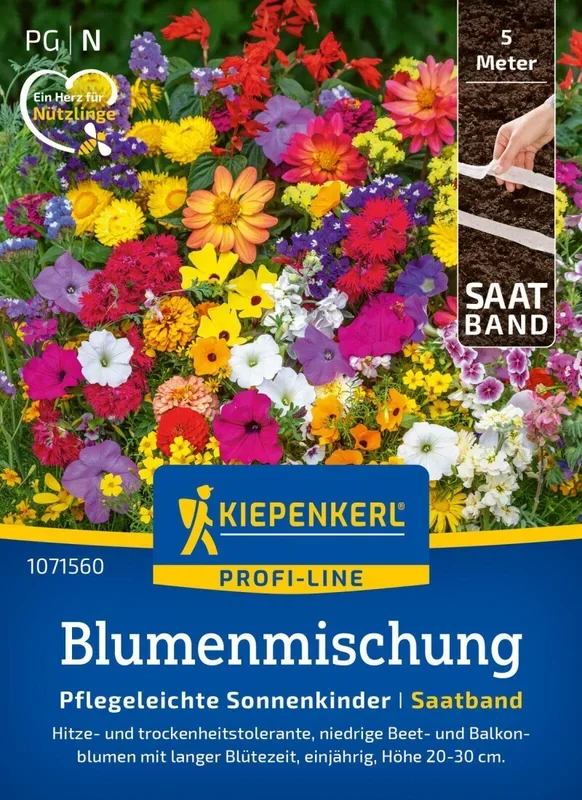 Blumenmischung Pflegeleichte Sonnenkinder, Saatband – Hitze- u Trockenheitstolerant – gelingsicher