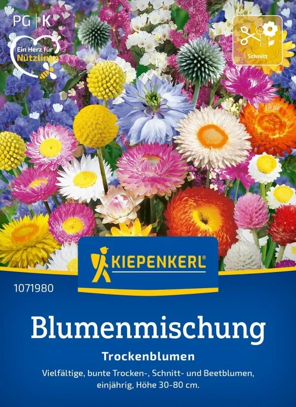 Blumenmischung Trockenblumen, Vielfältige, bunte Trocken-, Schnitt- und Beetblumen – Höhe 30-80 cm