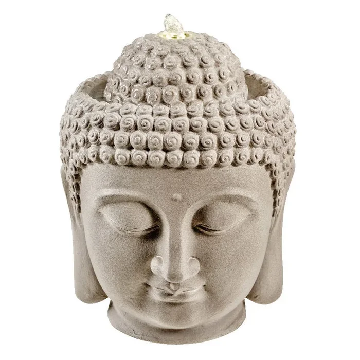 Brunnen ‚Buddhakopf‘, grau, Ø 32 x H 40 cm