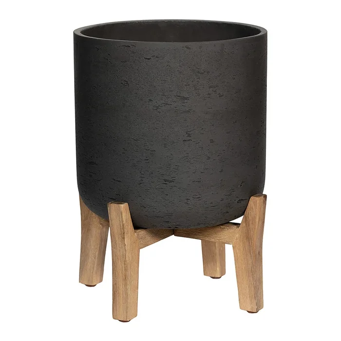 Charlie Plant Pot – Low Stand – Black Washed