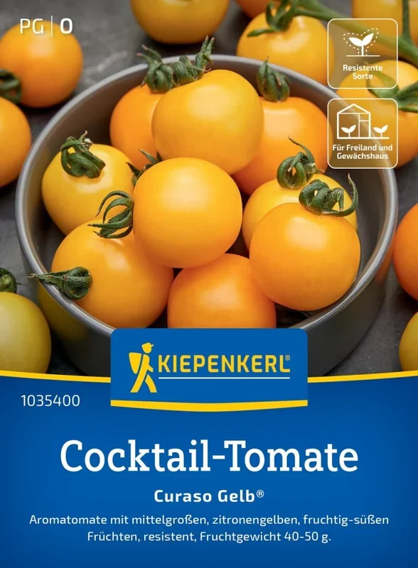Cocktail-Tomate Curaso Gelb®, F1, Aromatomate – resistent – Freiland u Gewächshaus – Gewicht 40-50 g