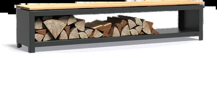 FORNO Holzaufbewahrung mit Sitzfläche – beschichtet, 200 x 40 x 43 cm