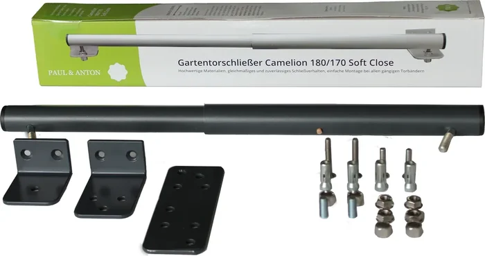 Gartentorschliesser Gartentorschließer Camelion 180/170 Soft Close, 80er Winkel + Platte, Anthrazit matt