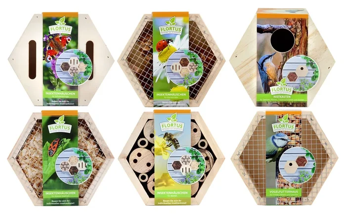 Insektenhotels, Vogelfutterhaus und Vogelhaus Vogelvilla Set
