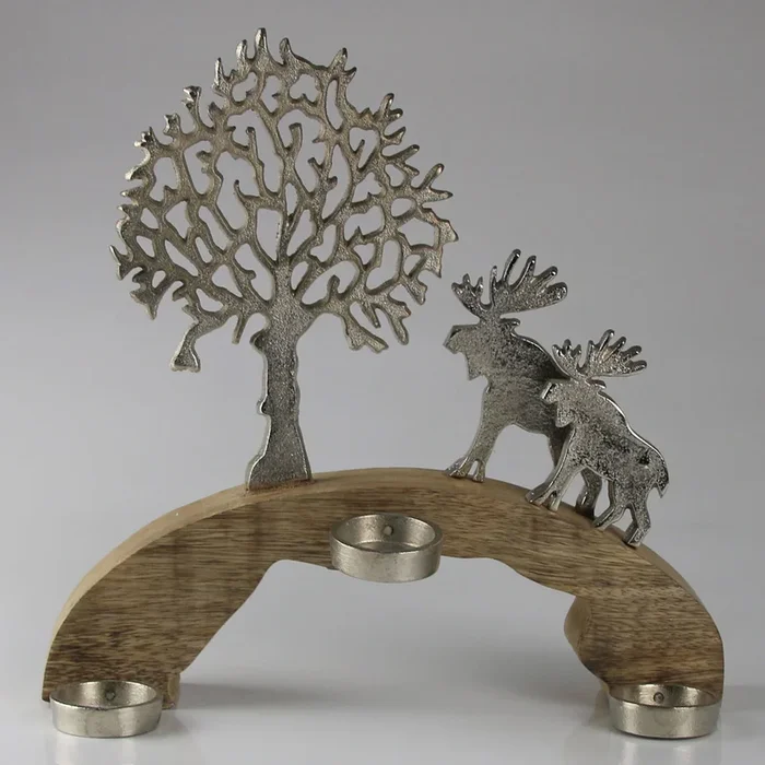 Kerzenhalter mit Elchmotiv, silber, Höhe ca. 30 cm
