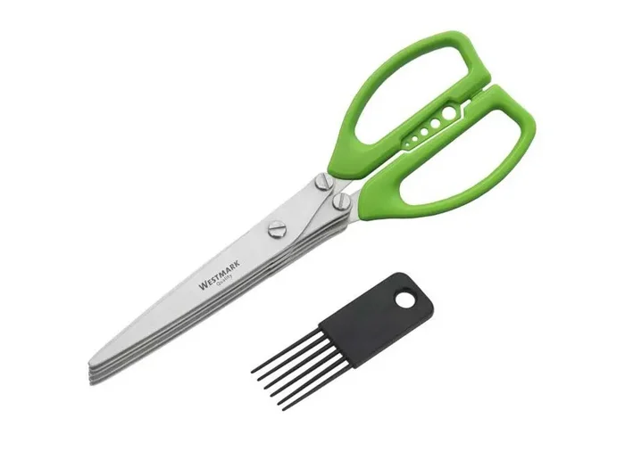 Kräuterschere mit 5 Klingen, 5 Abstreif-Löchern und Reinigungsbürste