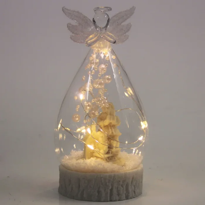 LED Schneekugel ‚Engel‘, warmweiß, ca. Ø 9 x H 18 cm
