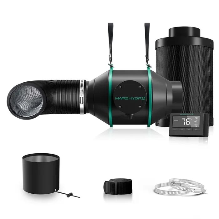 Mars Hydro 4″ Lüfter & Aktivkohlefilter Set mit Thermostatregler – leise, effizient, nachfüllbar