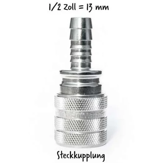 Messing-Stecksystem-Kupplung vernickelt mit Tülle 1/2“‘
