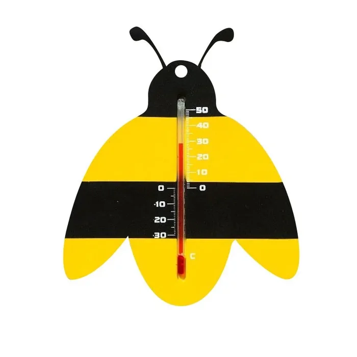 Nature – Wandthermometer für den Außenbereich aus Kunststoff – Schwarz-gelbe Biene – H 15 X 12 X 0.3 cm