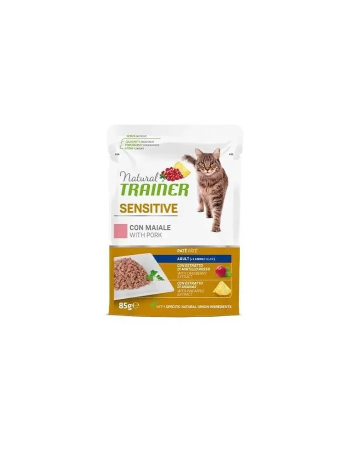 Pastete für Cat Natural Trainer Sensitive Adult mit Schweinefleisch 85 gr