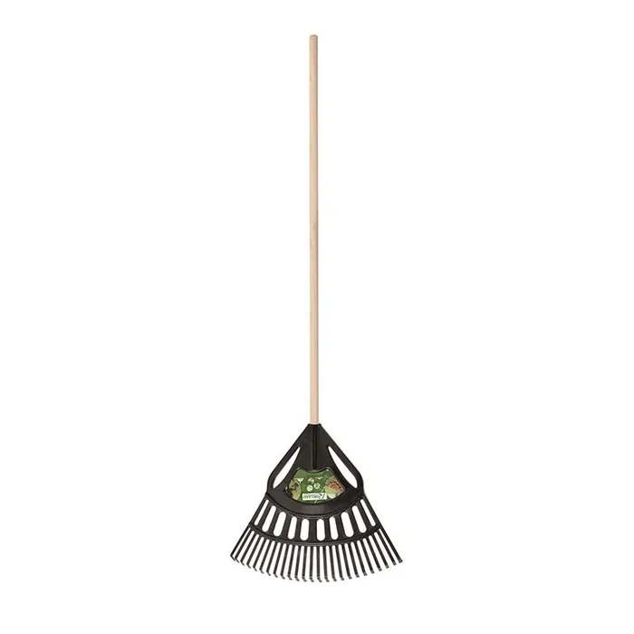 Ribiland – 64 cm Laub- und Rasenbesen mit 135 cm langem Holzstiel