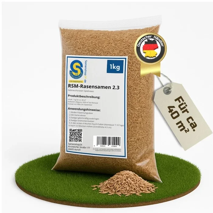 Samenshop24® RSM-Rasensamen 2.3 Gebrauchsrasen Spielrasen 1kg für 40qm