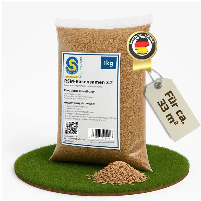 Samenshop24® RSM-Rasensamen 3.2 Sportrasen Regeneration mit Poa pratensis 1kg