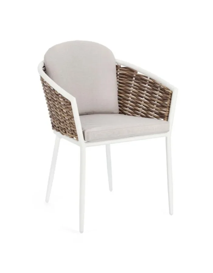 Sedia con Braccioli con Cuscini Maribela Bianco in Alluminio e Fibra sintetica