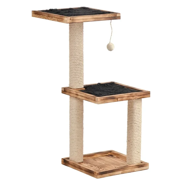 Silvio Design Katzenbaum ‚Aramis‘, geflammtes Holz, dunkelgraues Plüsch