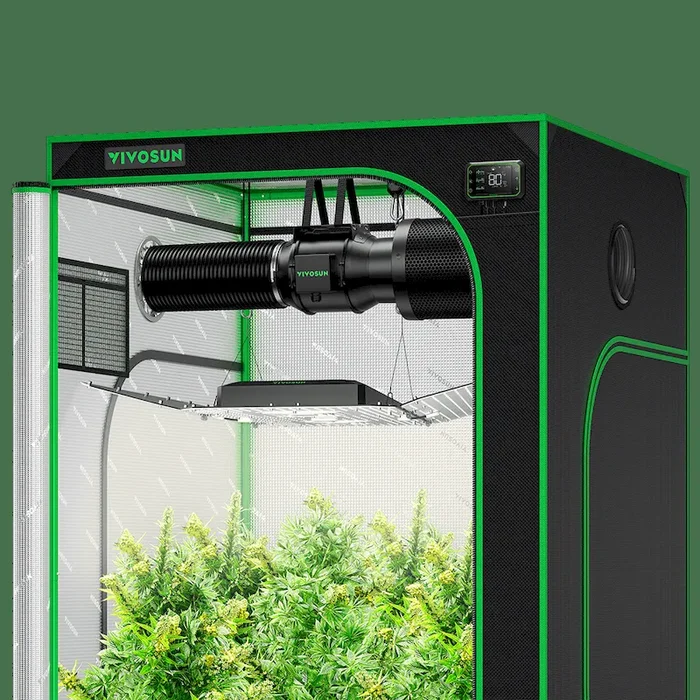 Smart Grow Tent Kit GIY-SGS-44 4×4, 4-Plant Complete System, with WiFi E42A Controller, 400W AeroLight Wing SE LED Grow Light, 6-inch AeroZesh G6 Ventilation Combo