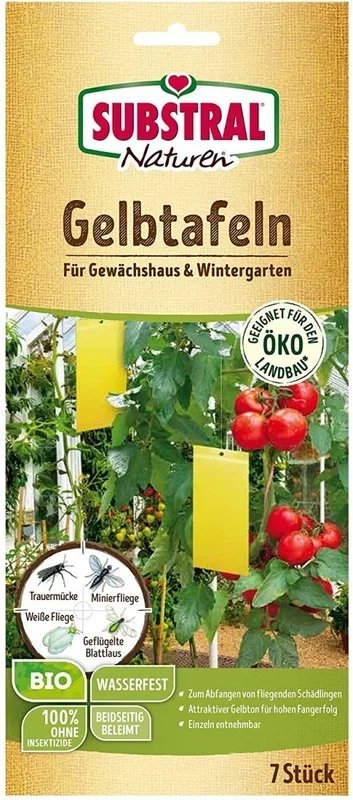 SUBSTRAL® Naturen Gelbtafeln BIO – insektizidfreier Schutz gegen fliegende Schädlinge, 7 Stück