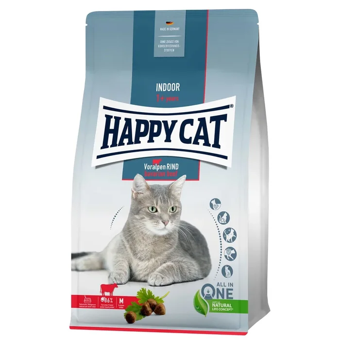 Trockenfutter, Happy Cat Indoor, Voralpen-Rind, 300 g