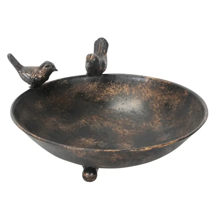 Vogeltränke mit 2 Vogelfiguren, braun, Eisen, 10 x 25 x 22 cm