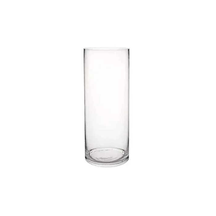 Zylindervase aus transparentem Glas 40 cm hoch.